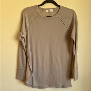 Zenana Beige Ribbed Long Sleeve Shirt Size Small